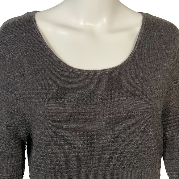 Vince Camuto Dark Grey Ribbed Pointelle 3/4 Sleeve Stretch Sweater Dress Sz L - Picture 3 of 10